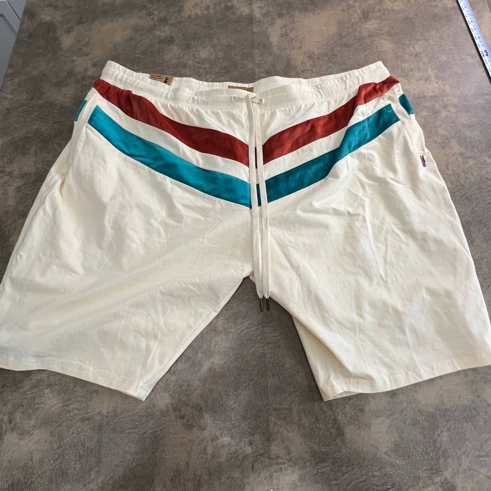 Makobi Shorts Mens 6XB Natural Chevron Striped Drawstring Velour Trim Athleisure